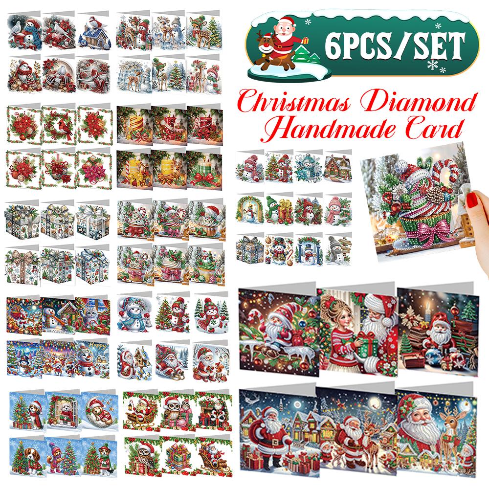 6/12pcs DIY Diamond Painting Greeting Card New 2026 Christmas Festival Card Folded Daily Wish Cards Gifts for Family Friends