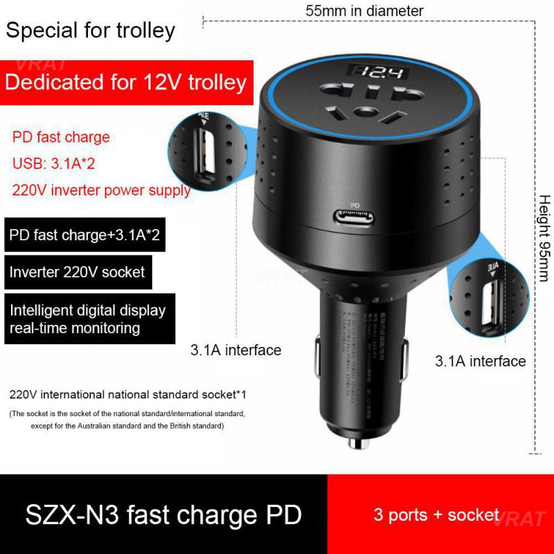 Inverters Car Charger 12/24V To 110/220V PD Type-C QC3.0 USB Socket Car Charging Adapter Car Power Converter Car Accessories