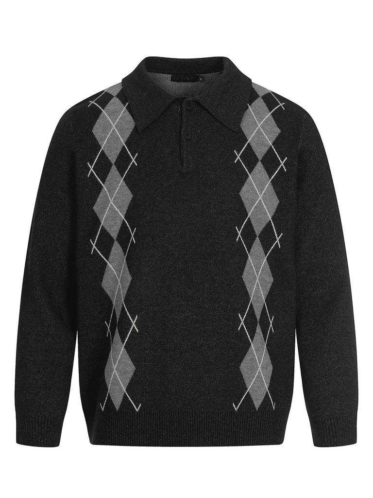 Men's British Argyle Long-Sleeve Polo Sweater - Versatile Collegiate Style for Spring and Autumn