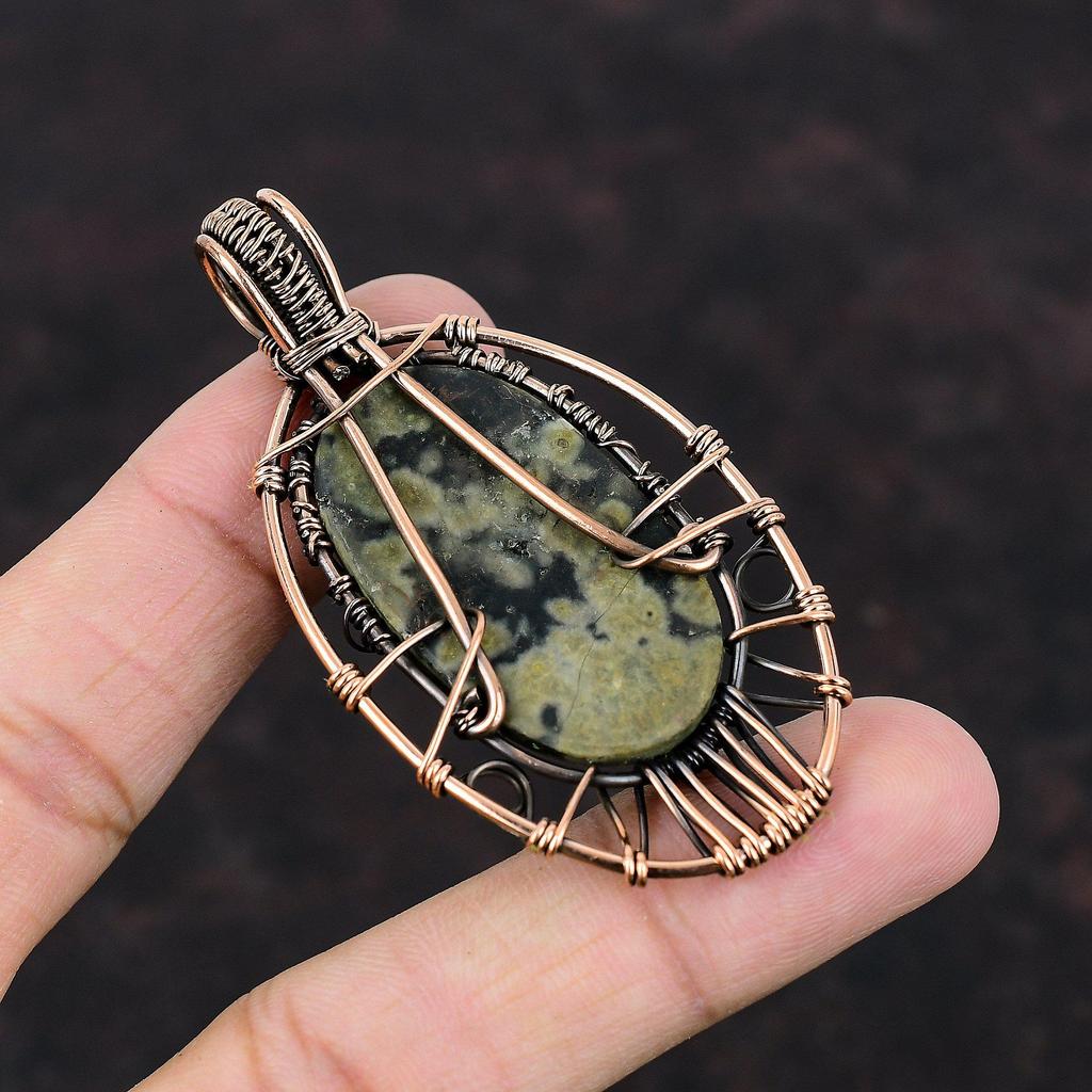 Tree Of Life Ocean Jasper Pendant Copper Wire Wrapped Gemstone Jewelry Handmade Pendant Wire Wrapping Jewelry Copper Pendant Engagement Gift