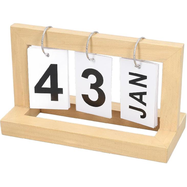 Desk Calendar Standing Flip, Flip Desk Calendar, Standing Flip Wooden Desk Calendar Nordic Vintage Large Display Wooden Flip Calendar for Office