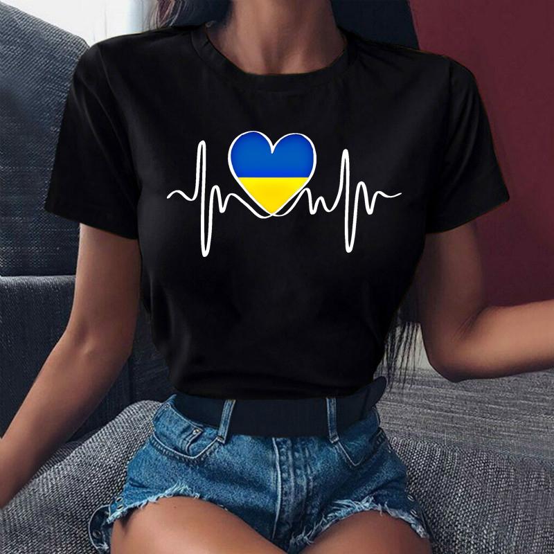 Heartbeat Blue Yellow Women Print T-shirt Fashion Y2K Short Sleeve Tee Tops Lady 90s Female Harajuku Streetwear Woman Clothing
