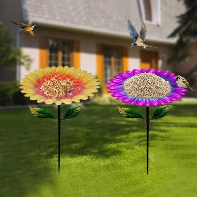 1 Pc,This Beautifully Crafted Metal Flower Bird Bath Doubles As A Bird Feeder, Adding Charm And Function To Your Outdoor Space.