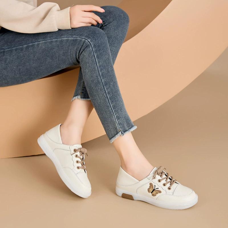 Fashion GKTINOO Women Sneakers Big Size 2025 Spring New Genuine Leather Loafers Women Casual Lace-up Women's Nurse Shoes