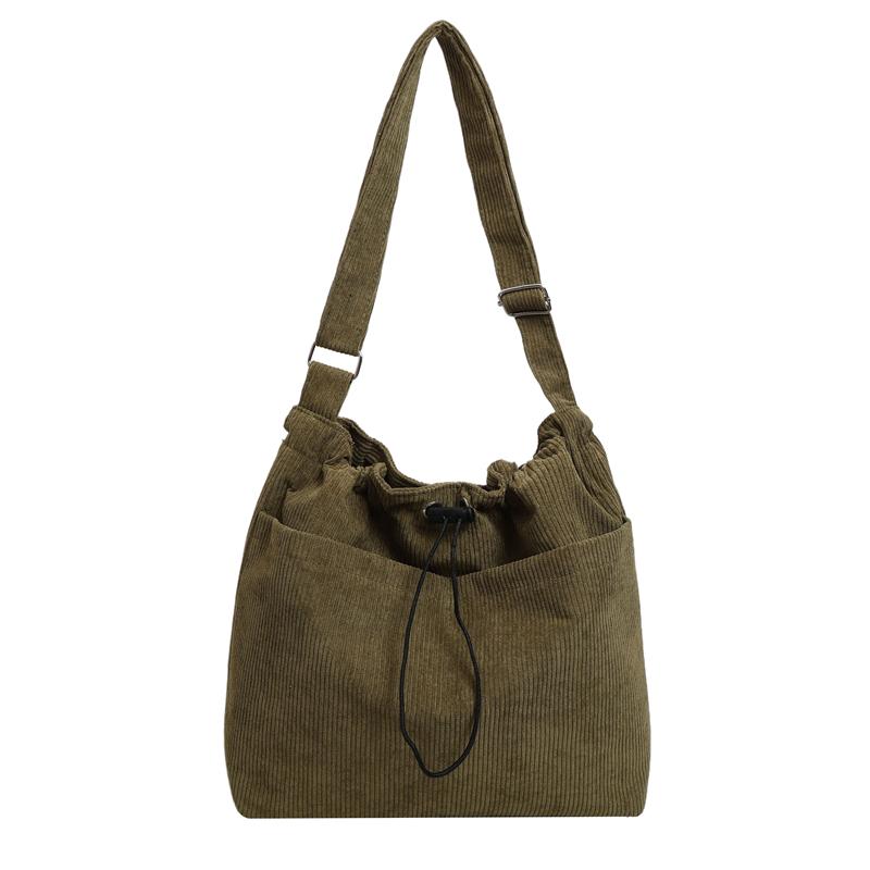 

Жіноча вельветова однотонна сумка через плече на шнурках зелений