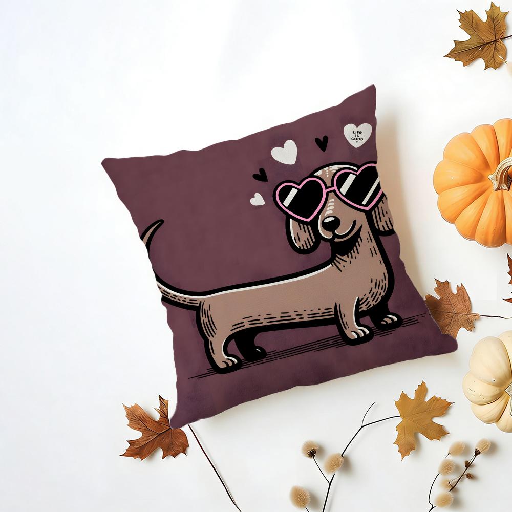 D-Dachshund Cushion Cover Washable Linen Pillowcase Soft For Daily Sofa Bed Home Room Decor