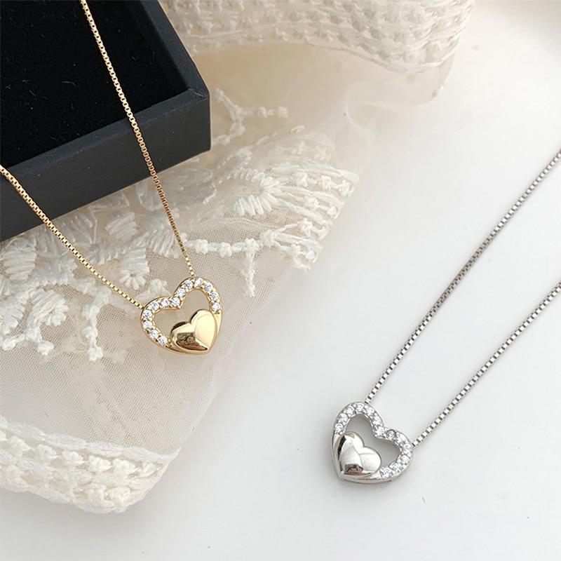 925 Sterling Silver Inlaid Zircon Heart Necklaces For Women Simple Clavicle Chain Accessories Wholesale