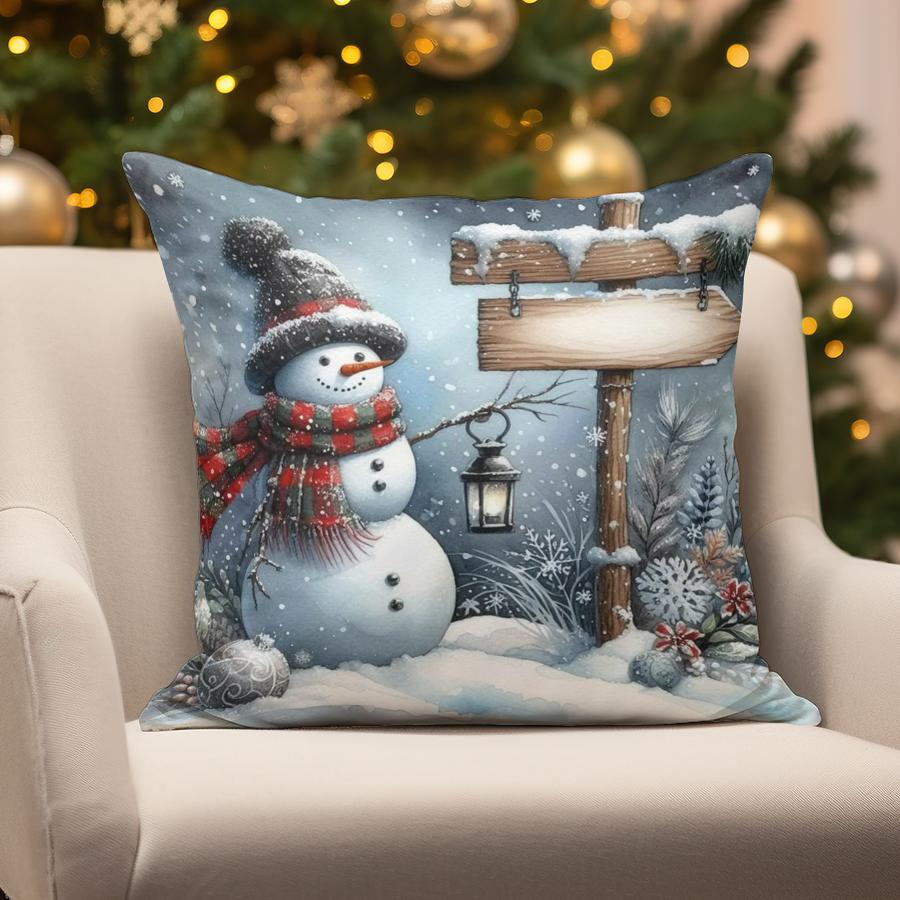 Home Decor Christmas Snowman & Santa Pillow Suitable For Sofa Bedroom Car Pillow Cover Cushion Rectangular Back Cushion