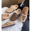 Fashion New Women Slippers Fur Flats Short Plush Mules Shoes Women Fashion Buckle Soft Sole Cotton Shoes Suede Home Warm Slippers Mules
