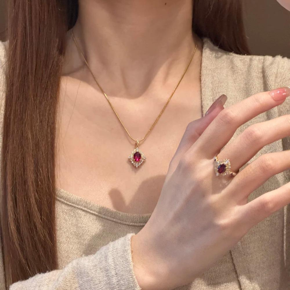 

Premium Red Gemstone Jewelry Set for Women Necklace and Ring Gift Set with Elegant Design