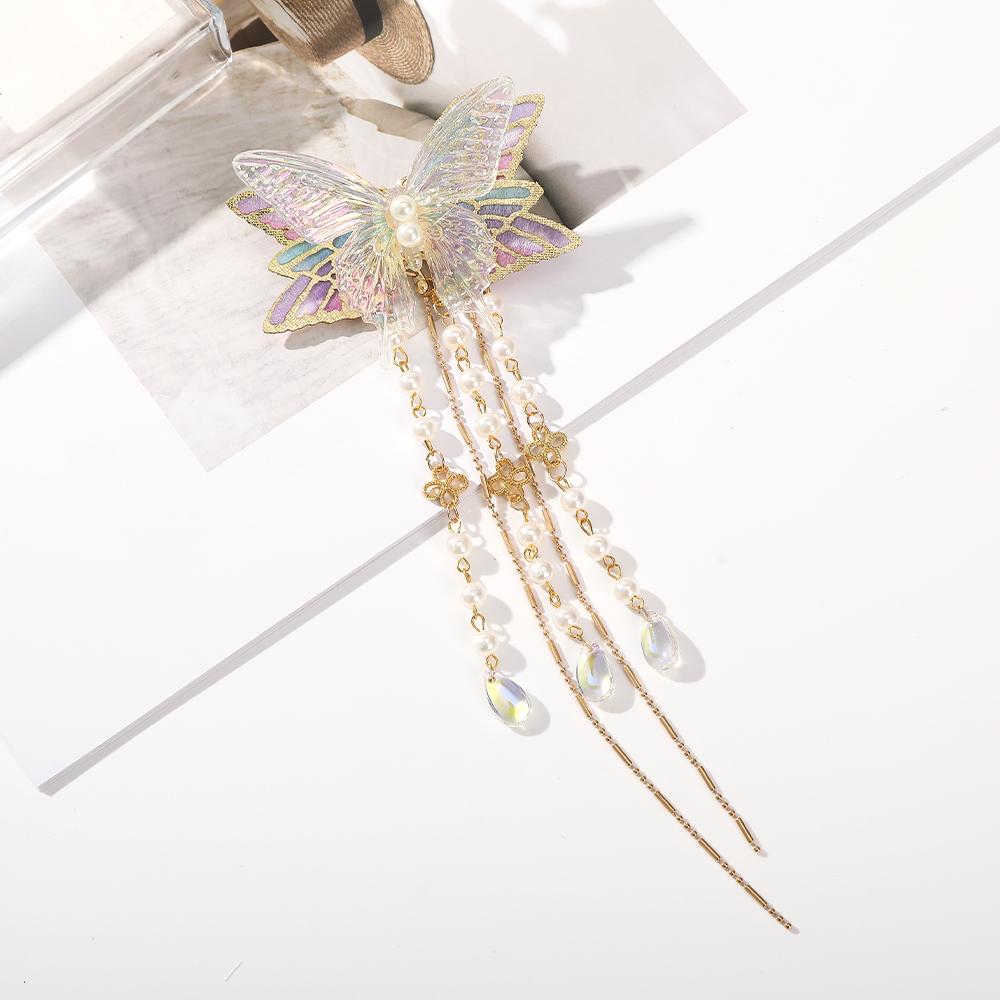 

Ретро заколка для волос, красочная заколка для волос с кисточкой в виде бабочки, украшение для волос в виде цветка, жемчуг в старинном стиле, китайские аксессуары для волос