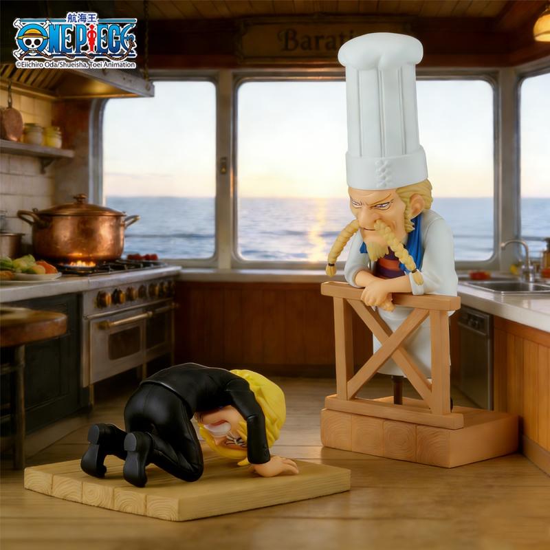 דמות רשמית של ONE PIECE זף וסנג'י - "אל תצטנן, אידיוט!"""" סצנת מסעדת ברטייה, מתנה אספנות מאנימה."""