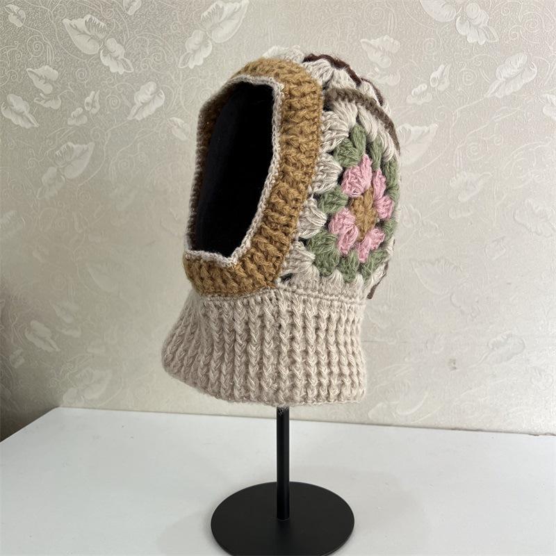 

Шапка-балаклава ручной работы, вязаная крючком, женская зимняя теплая вязаная шерстяная шапка, закрывающая шею, головной убор M（56-58cm） бежевый