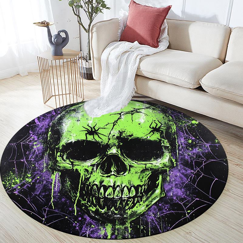Fire and Smoke Skull  Round Area Rug,Carpet Rug for Living Room Bedroom Sofa Playroom Decor,Non-slip Floor Mat