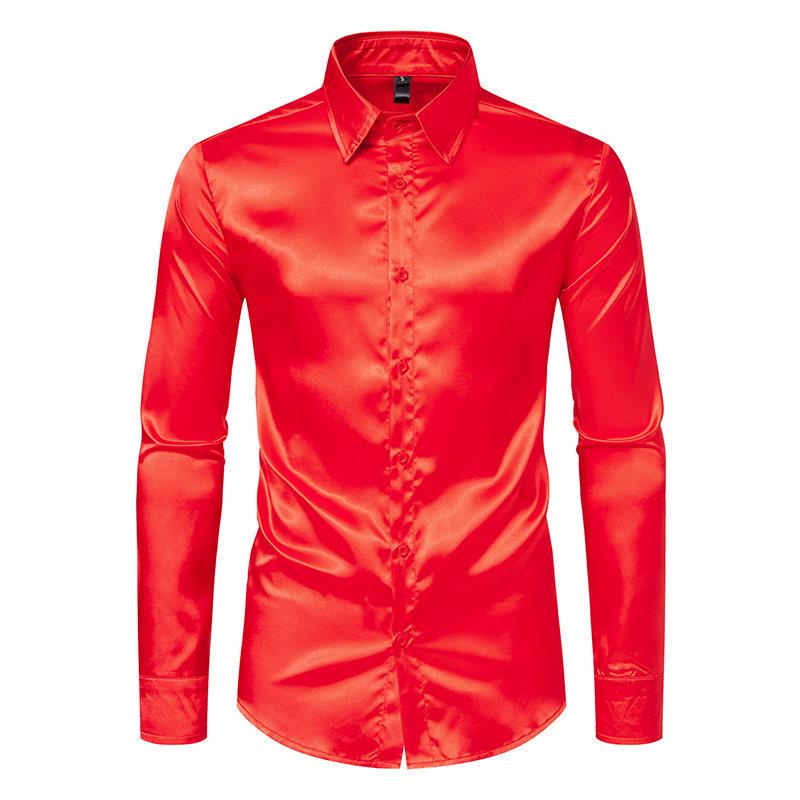 2025 Men's Shiny Satin Long-Sleeve Shirt - Spring/Autumn Trendy Nightclub Style.