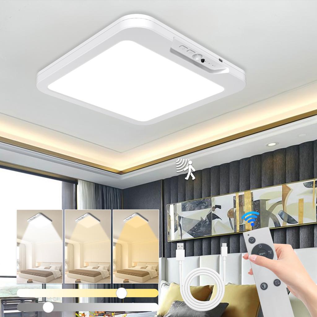 Sensor ceiling light, rechargeable magnetic installation LED light, three color temperatures available, with remote control.