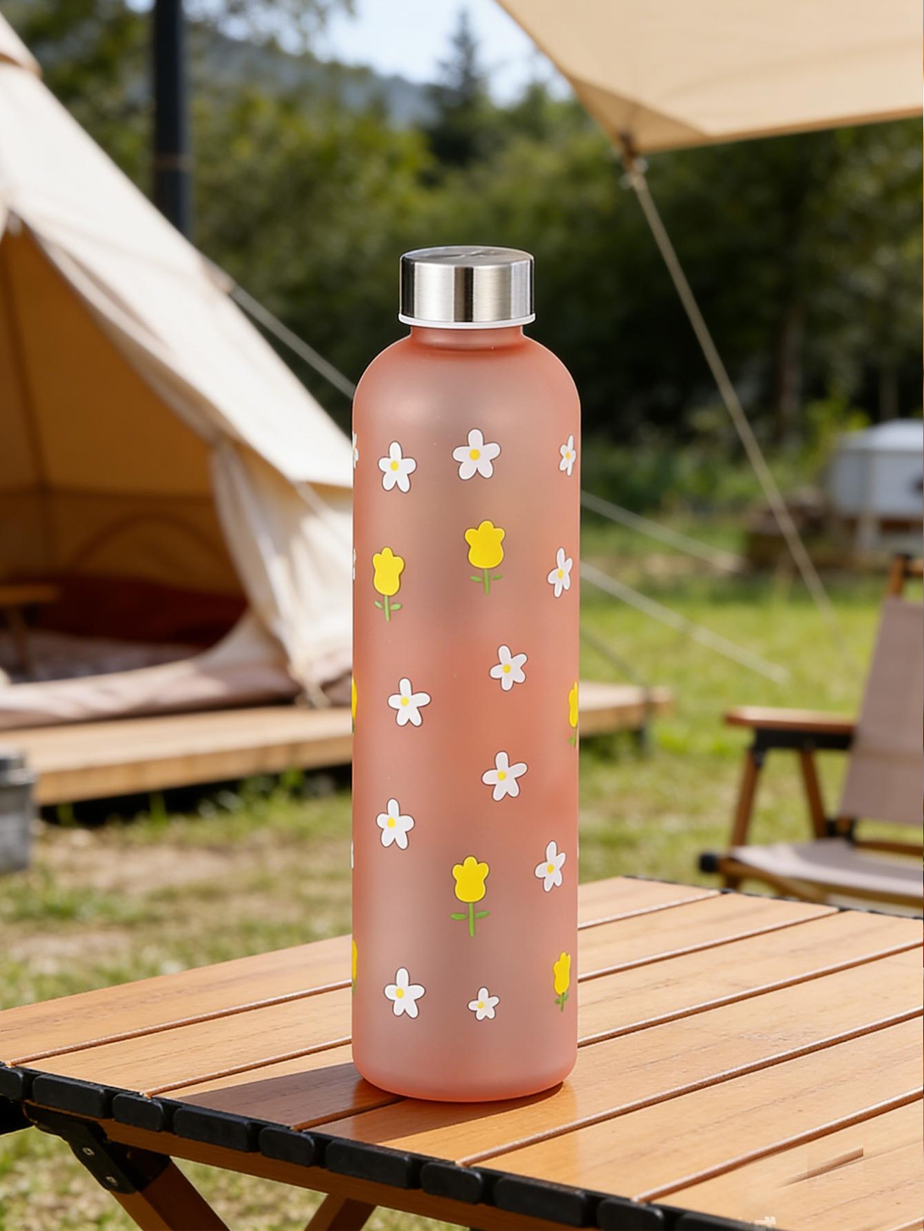 1000ml (34fl oz) Tulip Pattern Water Bottle, Summer Water Kettle, Portable Leak-Proof Cup, Ideal Gift for Friends Students 1.0L розовый