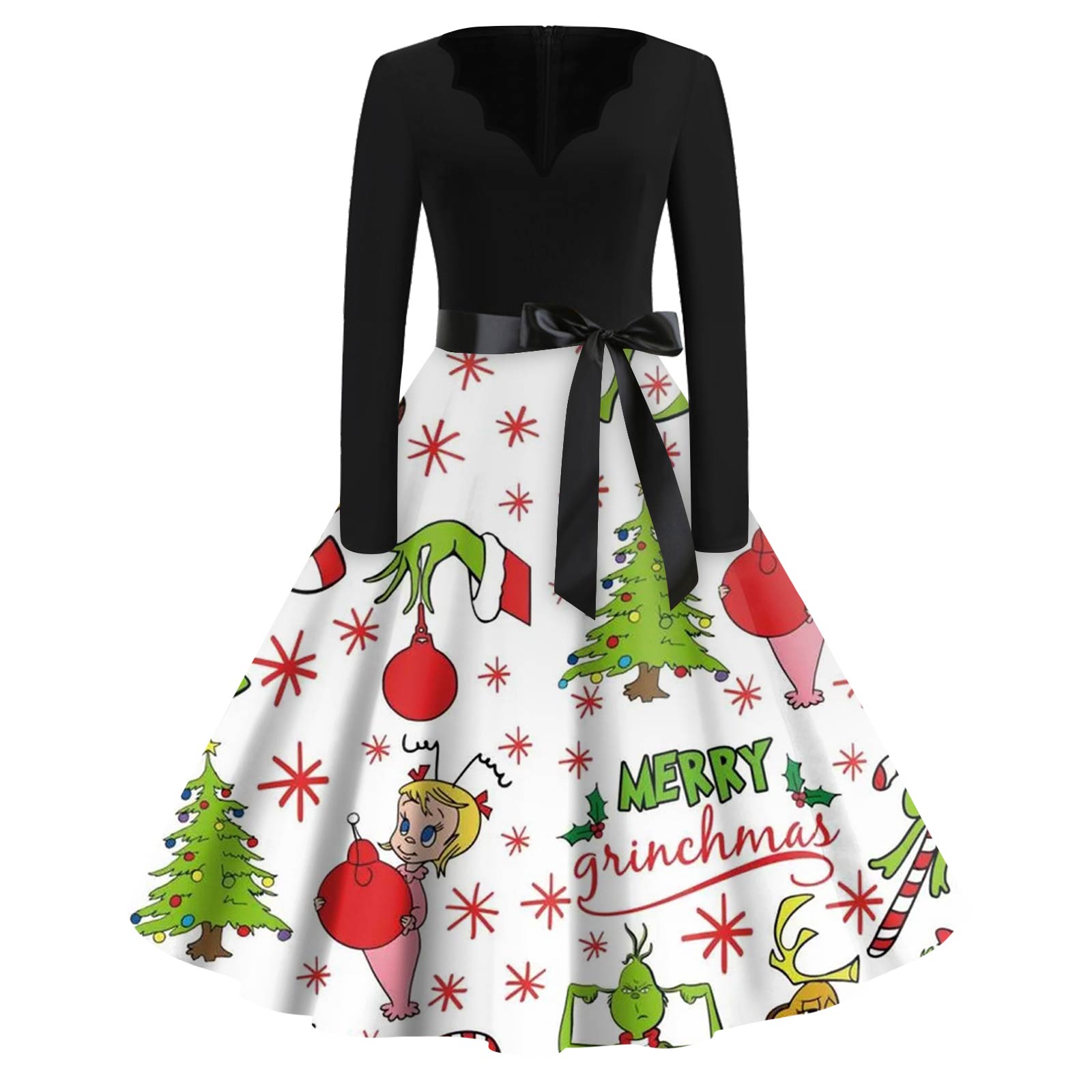 

Женское модное платье с V-образным вырезом, повседневное, приталенное, с рождественским принтом, с длинным рукавом S красный