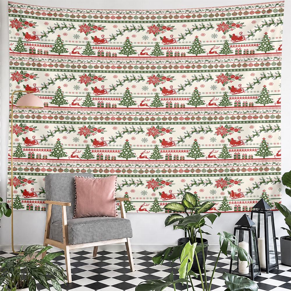 Christmas Santa Sleigh and Tree Pattern Pattern Wall Hanging Tapestry Decorative Tapestry Home Decor for Bedroom and Living Room
