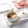 European Embossed Butterfly Ceramic Bowl with Lid & Double Handles, Breakfast, Dessert & Oatmeal Bowl