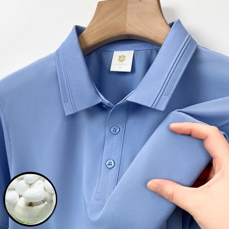 Yiran shoes 7A Ijszijde Kortemouw Naadloos Poloshirt voor Heren Zomer Effen Kleur Moerbeizijde Bamboevezel T-shirt L