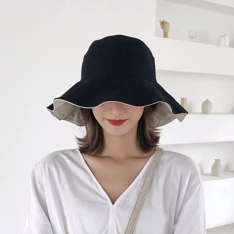New Summer Double-sided Color Matching Big Eaves Bucket Hat Sunshade Foldable Face Small Hat Big S