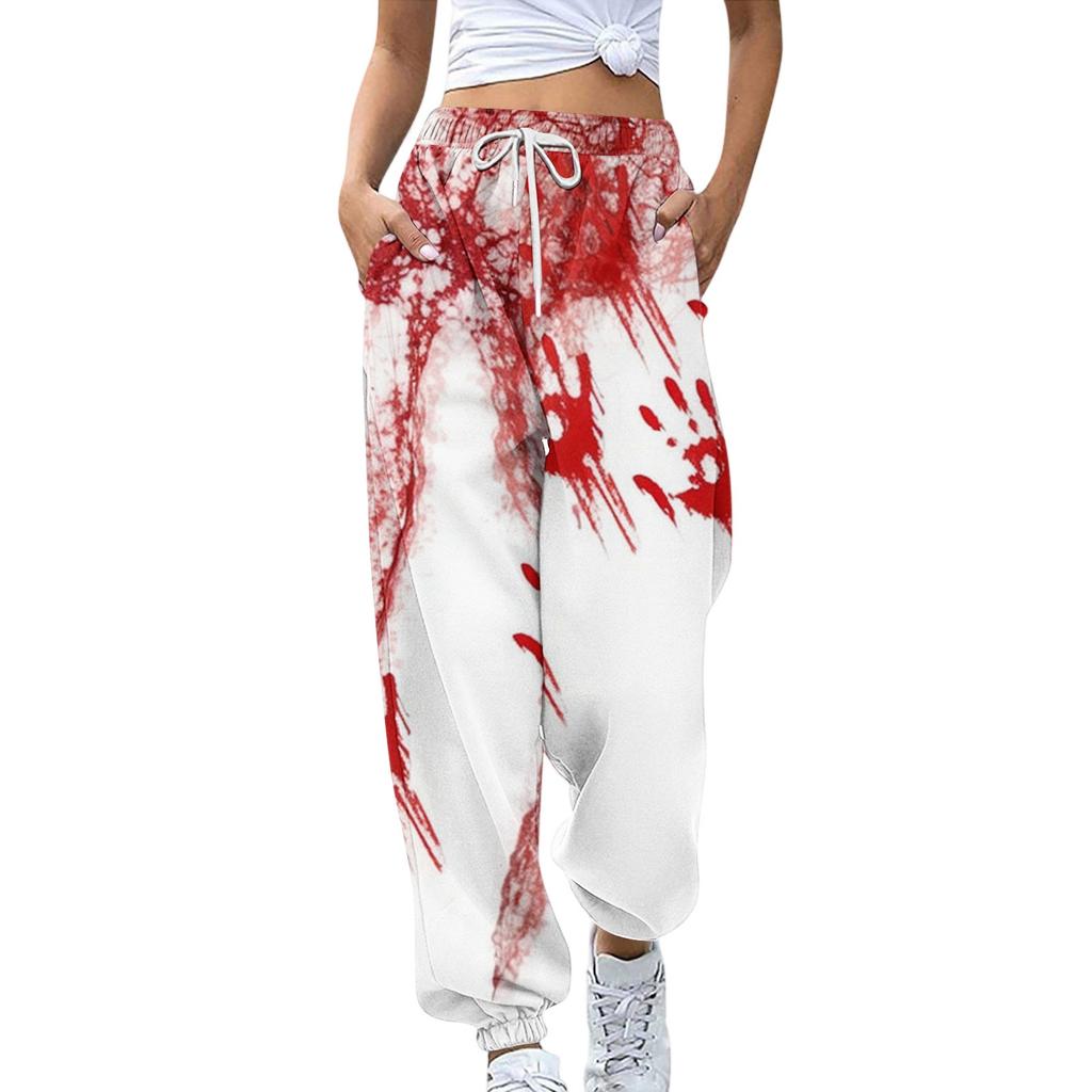 Sweatpants for Women Elastic Waist Drawstring Casual Pants Halloween Printing Pants with Pockets