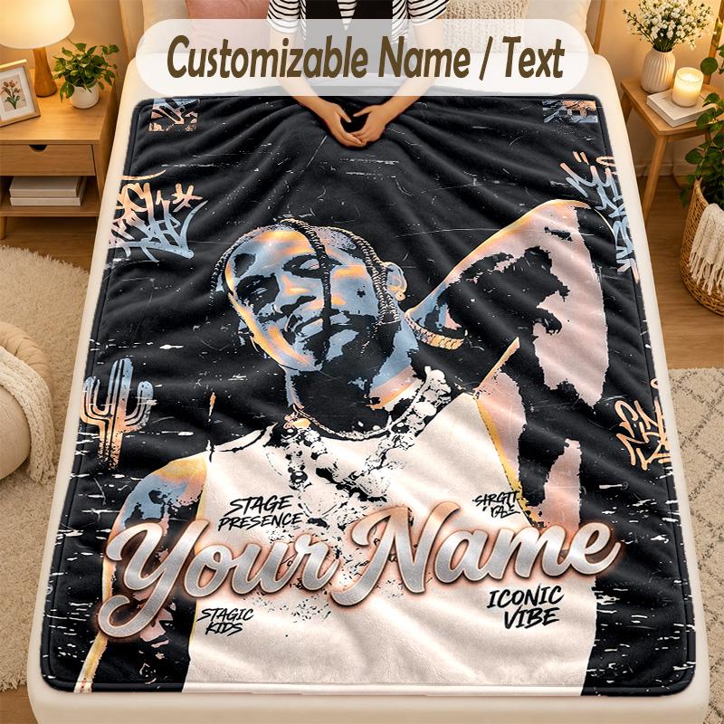 FlaneldeckeTravis Scott Benutzerdefinierter Name Text Personalisierte Weiche Warme Überwurfdecke Heimdekoration Geschenk