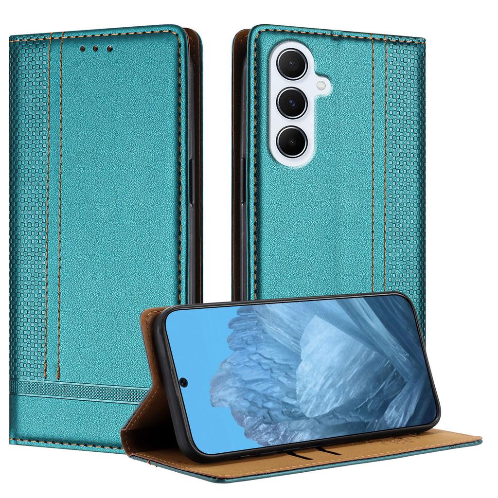 For Samsung Galaxy A17 Case L-Shaped Grid Pattern Leather Stand Phone Cover with Card Slots