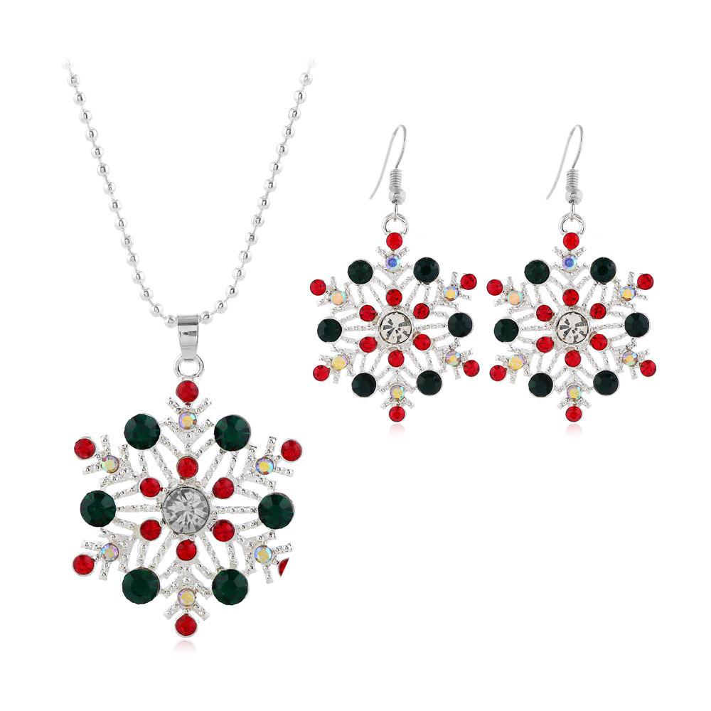Snowflake Necklace Set With Rhinestone Decor And Alloy Chain Christmas For