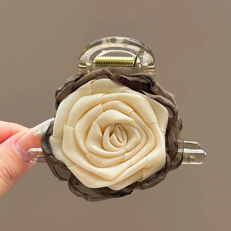 

Винтажная заколка для волос с цветком для женщин Элегантный зажим-акула для хвостика Модные аксессуары для волос для девушек Plastic