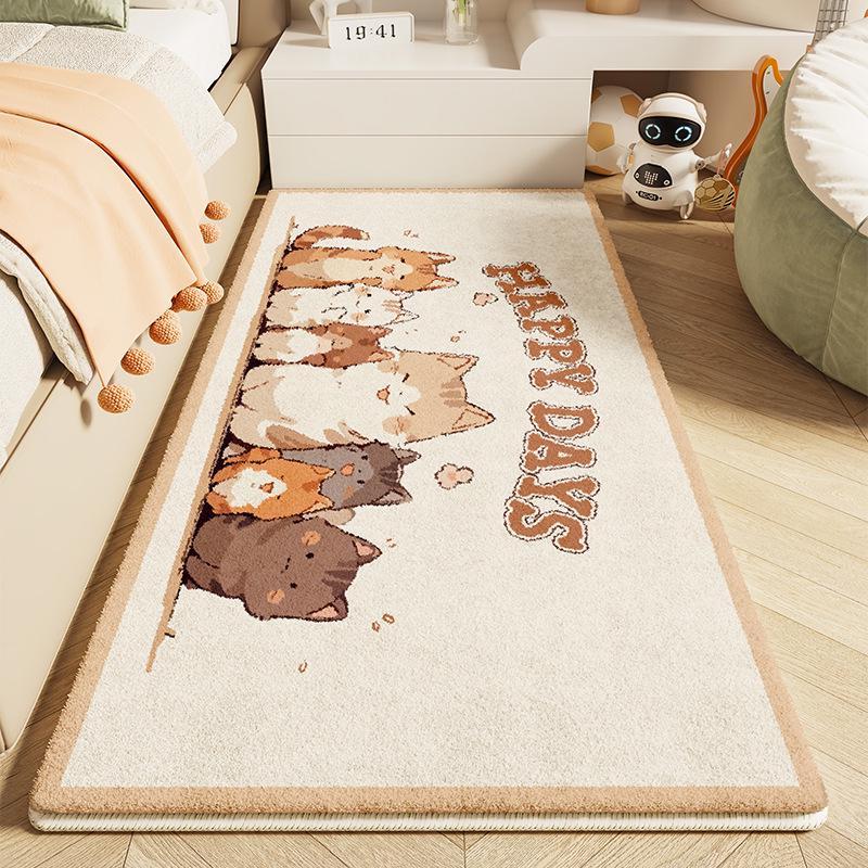 Dětský kreslený plyšový kobereček k posteli - Umělý kašmír, Roztomilá a zesílená podlahová rohož do dívčího pokoje.