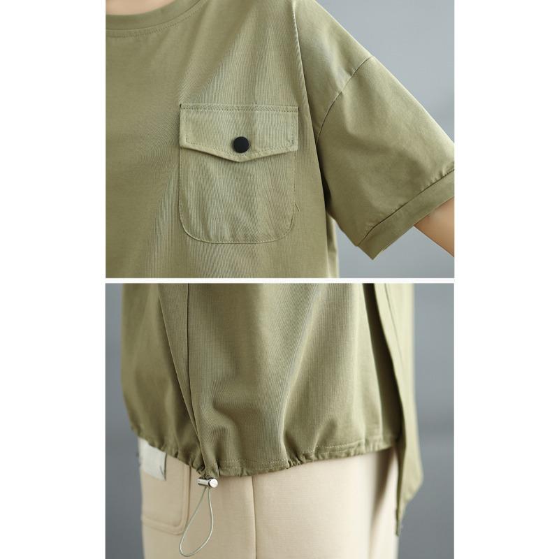 Dimanaf 2025 Nou Tricou de Vară pentru Femei Mărimi Mari Gât O Mânecă Scurtă Larg Topuri de Bază Casual Tricou Asimetric