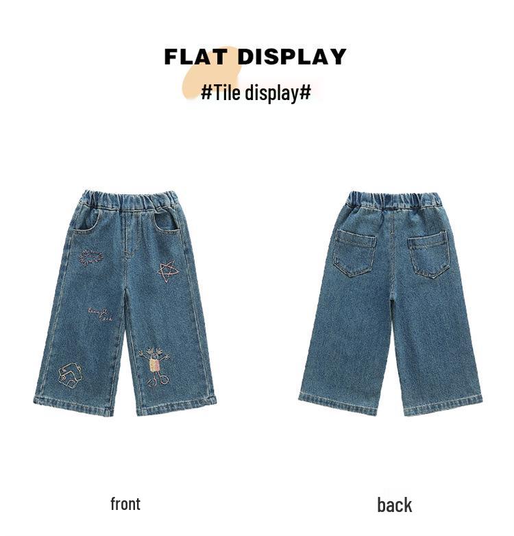 Flickors broderade jeans med raka ben - 2025 Höstmode