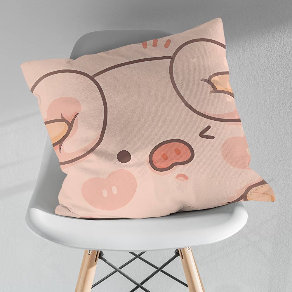 Cartoon Pink Pig Cute Art Various Sizes Square Pillow Case For Car Home Bedchamber Decor Birthday Gift