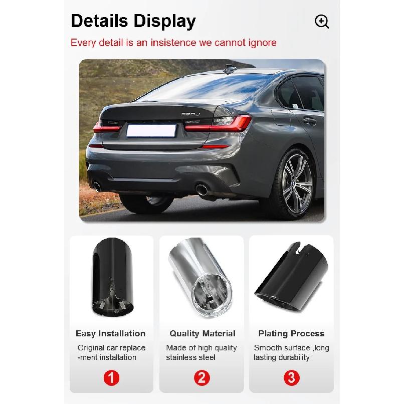 2x Ponteiras de Escape Pretas Para BMW Série 3 G20 G21 (APENAS 2019-2022 Pré-LCI) Serve para 320i 320d 330i 330e Touring Wagon Escapamento Tubo de Escape