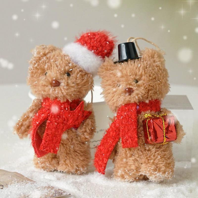 1PC Cute Christmas Bear Plush Pendant for Christmas Tree Hanging Bear Plush Pendant Gift Xmas Home Party Xmas Tree Decoration