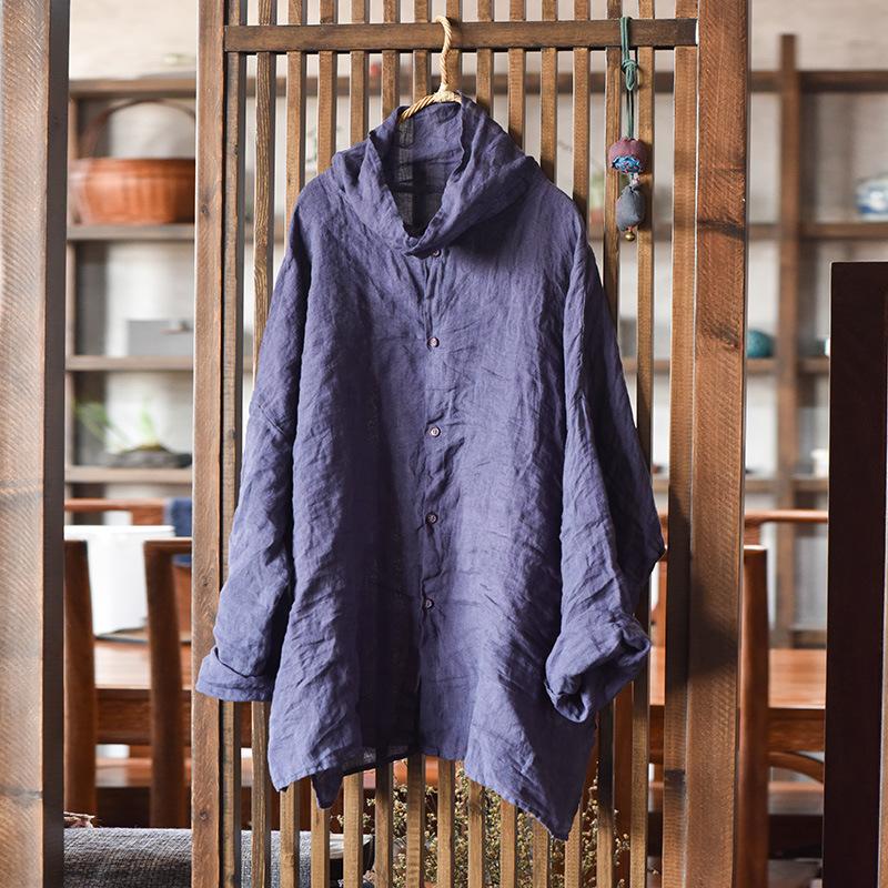 Johnature Women Vintage Shirts Tops Button Long Sleeve Autumn Blouses Turtleneck Chinese Style Women Shirts