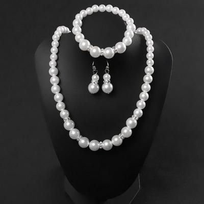 Yousheng 1 Set Faux Pearl Jewelry Women Necklace Bracelet And Drop Earrings Set Elegant White Faux Pearl Jewelry Set for Party Wedding Engagement