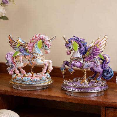 Rhinestones Flying Horse Ornament 2D Flat Acrylic Decorative Figurine Home Office Car Carving Animal Table Decoration