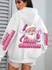 Merry Christmas Pink Santa Printed Sweater Women'S Pocket Hooded Sweater Autumn Winter Hoodie