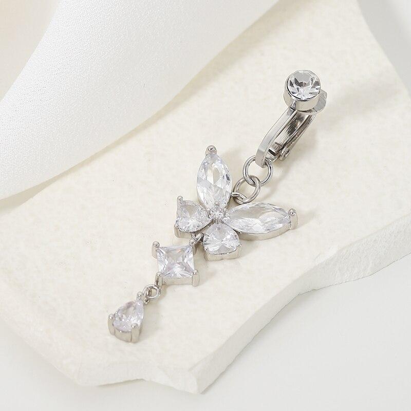 Clip On Belly Button Ring Butterfly Shape Copper Zircon Fake Belly Piercing Umbilical Navel Body Jewelry Trendy Fashion