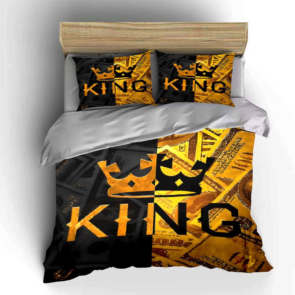 Crown and Money King Design Bedding Duvet Cover Set (1*Duvet Cover 2*Pillowcases, without duvet insert)