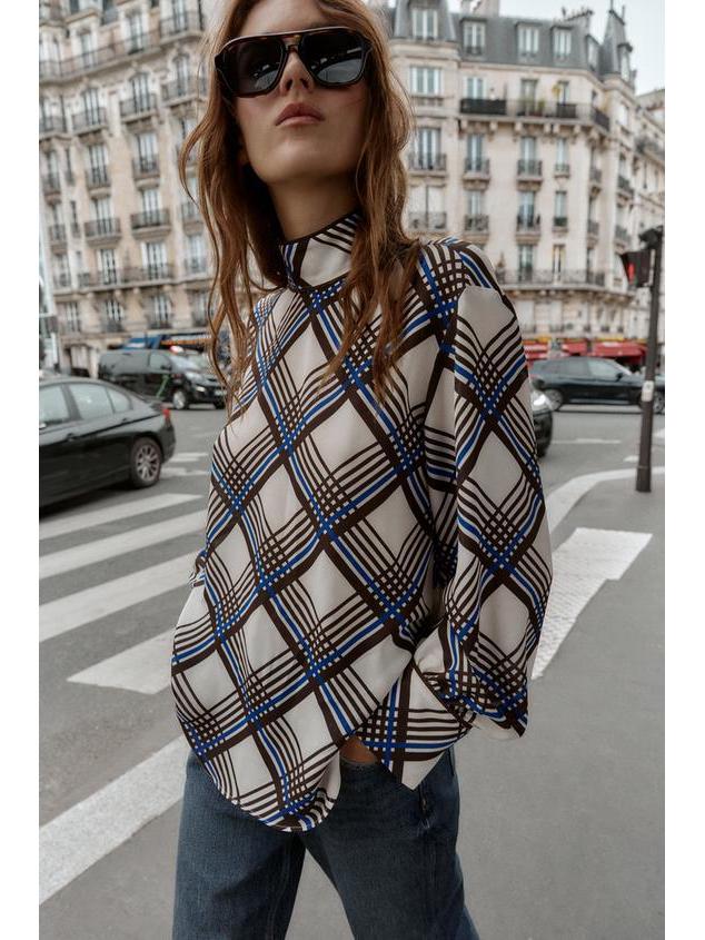 Trendy European & American Women's Plaid High-Neck Shirt - Versatile Summer Casual Fashion