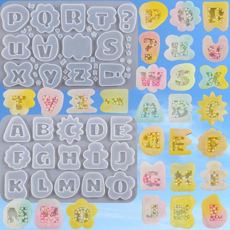 Letter Resin Shaker Mold DIY Quicksand Casting Epoxy Silicone Mold Resin Epoxy Jewelry Molds for Pendant Decors Crafts