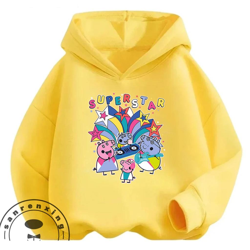 Daily Casual Hooded Top Cute Cartoon Print Winter Street Fashion Kids Wear Peppa Pig Boys Girls 3 14