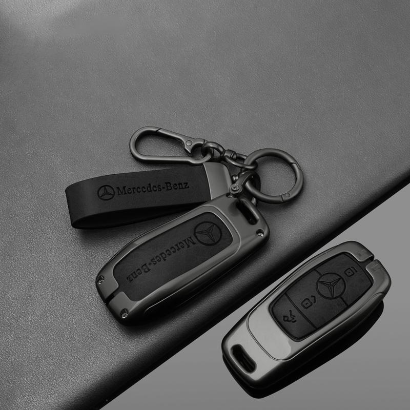 YWP4  Leather Car Smart Remote Key Cover Alloy Protector For Mercedes Benz W205 W206 W204 W213 W177 W223 W247 GLC GLA CLA GLB GLS X253