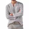 Fashion Men's Long Sleeve V-Neck Casual Beach Linen Shirt Men's Tops