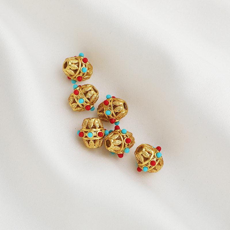 Gold-Plated Red Turquoise Beads for DIY Jewelry