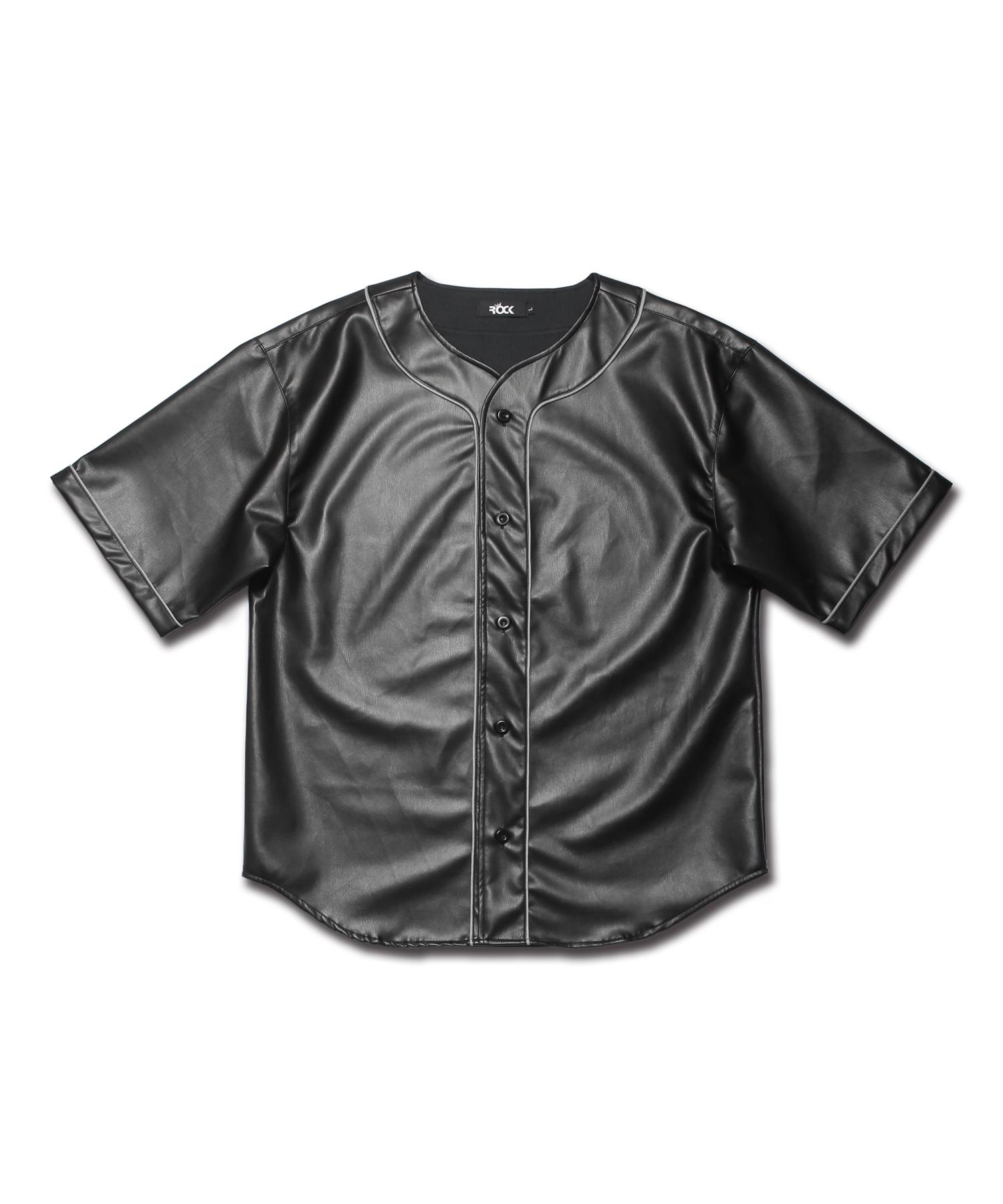 Rock Psycho Leather Scotch Baseball Short Sleeve Shirt Black/L
